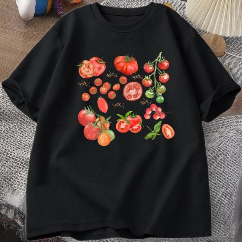 Fruit Tomato TShirt Cottagecore Clothing Vegan T Shirt Aesthetic Clothes Unisex Women Graphic T Shirts Summer Harajuku Cotton Tee