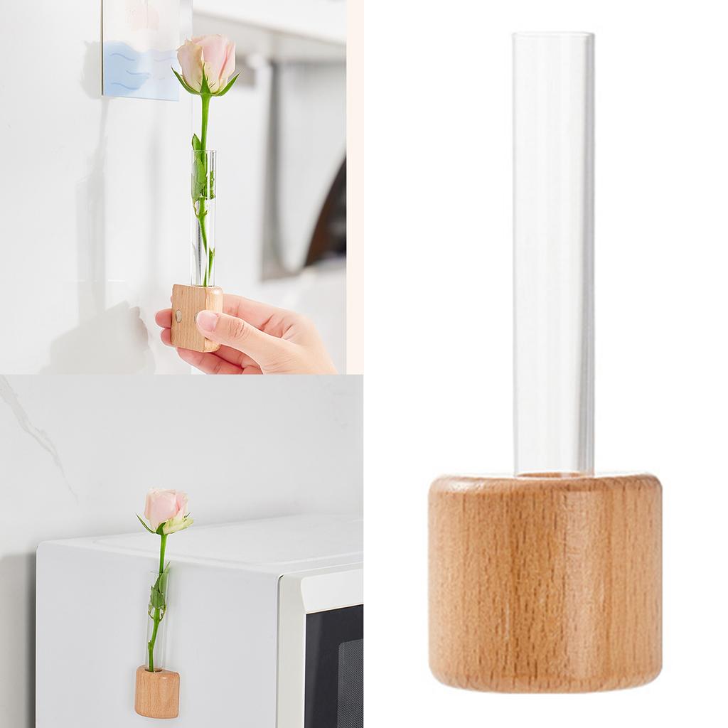 Wood Test Tube Magnetic Vase for Refrigerator Hydroponic Flower Arrangement Creative Mini Planter Fridge Magnet Decors