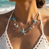 Boho Starfish Shell Pearl Metal Chain Necklace For Women Colorful Crystal Zircon Clavicle Choker Beach Party Vacation Zircon