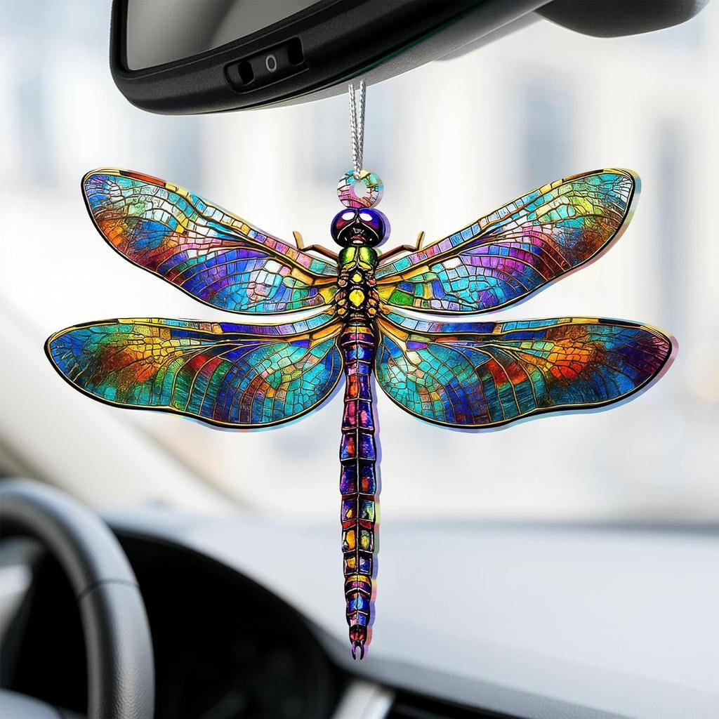 2D Dragonflies Decor Suncatcher Effect DragonFly Ornaments Stained Glass Effect For Christmas Tree Decoration (Radiant Prism)