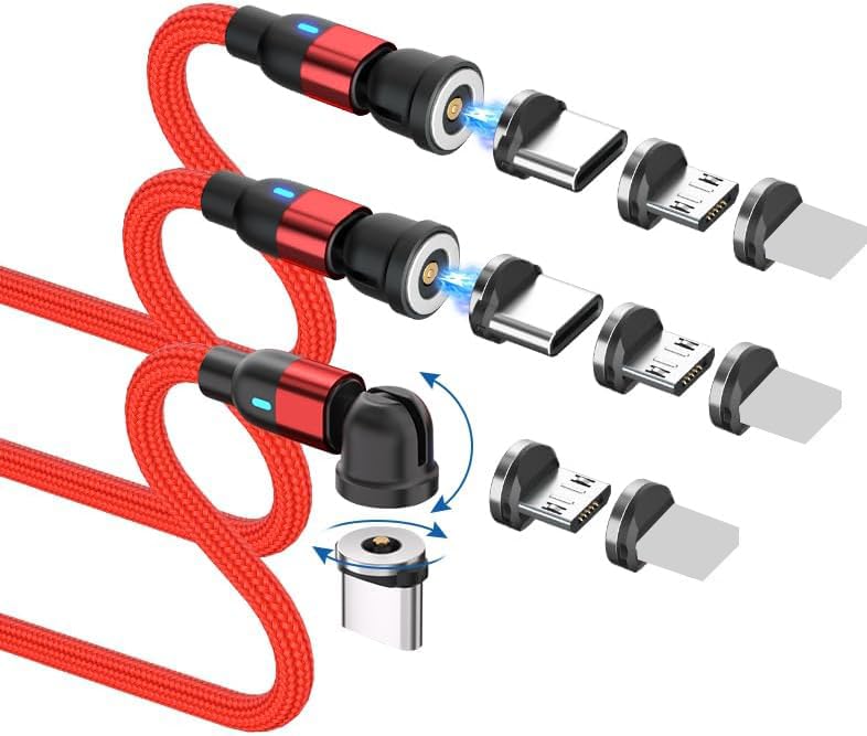 

Magnetic Charging USB Magnetic Cable 1M Micro USB Fast 3-in-1 Cable, (3 Cables 0.5M + + 2M), 360° + 180° Rotation, Magnetic, Dustproof, Detachable, красный