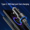 36W Dual USB Type-C Fast Car Charger with Metal QC3.0