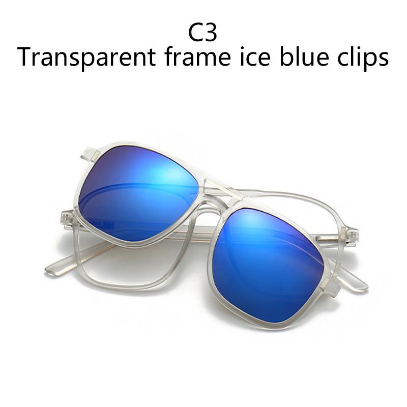 Transparent Frame Magnetic Clip 6 In 1 Sunglasses For Men Women Square Eyeglass Unisex