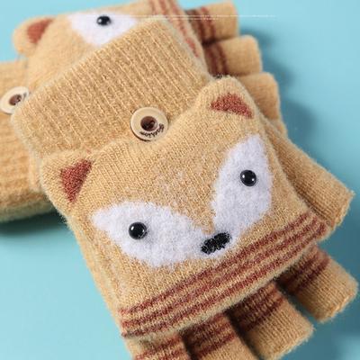 Fashion Cute Autumn Winter Children Mittens Knitted Gloves Warm Gloves Flip Fingerless Gloves