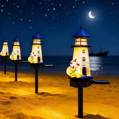 Solarbetriebenes Leuchtturm Rasenlicht Außen Wasserdicht LED Gartendekor mit Autosensor Feiertagsmotivierter Gartenstecker für Halloween Weihnachten