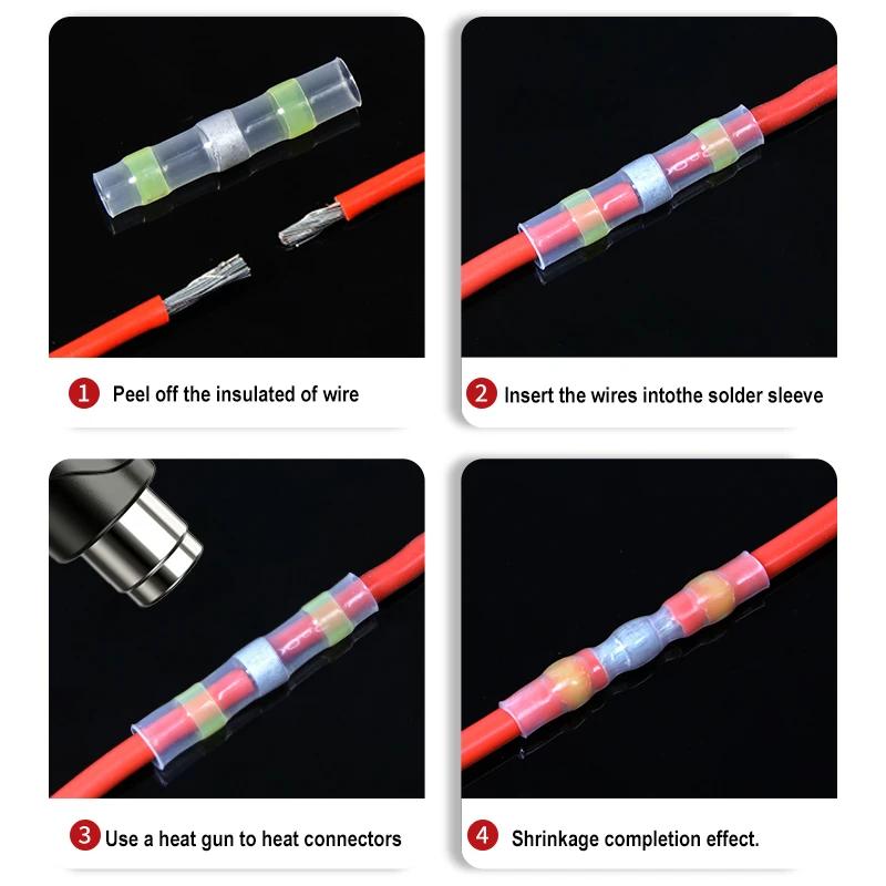 Solder Seal Wire Connectors Kit Heat Shrink Butt Crimp Terminals Waterproof Electrical Cable Splice Connector