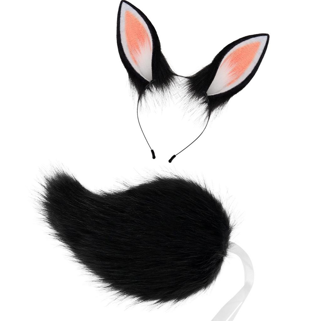 Rabbits Costume Accessories Plush Ear Hairband Tail Halloween Costume Accessories Set for Kid Girl Halloween Cosplay