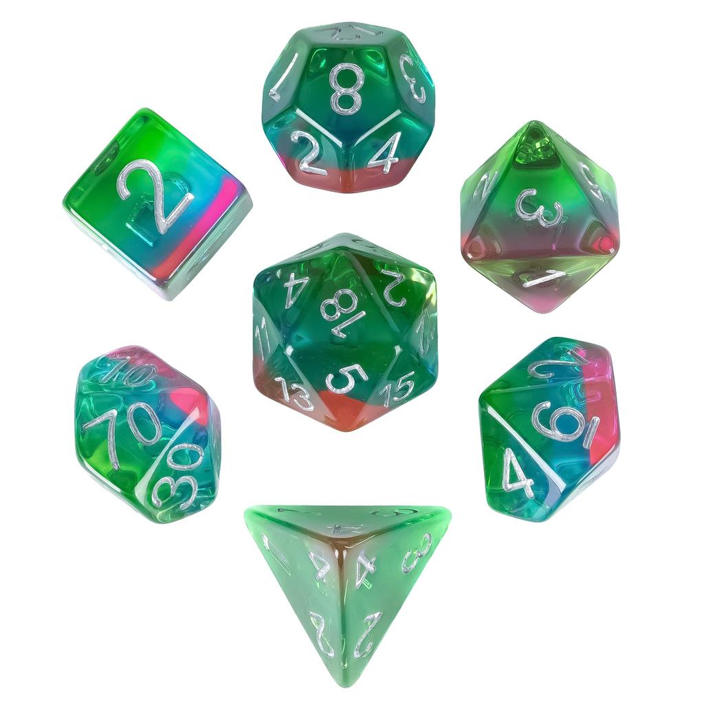 Cusdie Multilayer DND Dice Resin Glitter Die 7Pcs D4-D20 Multicolour Polyhedral Dice Set for D&D Tabletop Role Playing Games