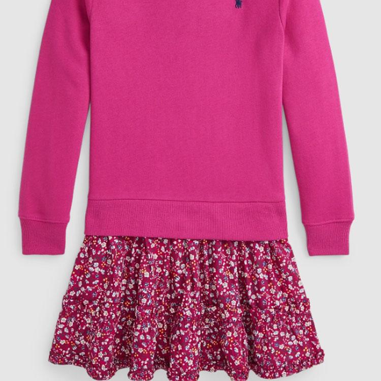Polo Ralph Lauren Dress FW24 Lgoo Embroidered Patchwork Floral Round Neck Midi Long Sleeve Kids dresses Academy-Pink CWPODRSG3D20913-650