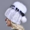 Women's Hat Fashionable Winter Pompom Mink Fur Hats Female Warm Thick Stylish Girl Hat with Real Fur Elegant Knitted Fox Caps