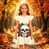 Kids Casual Halloween Printed Sleeve Dress for Party and Daily Wear
