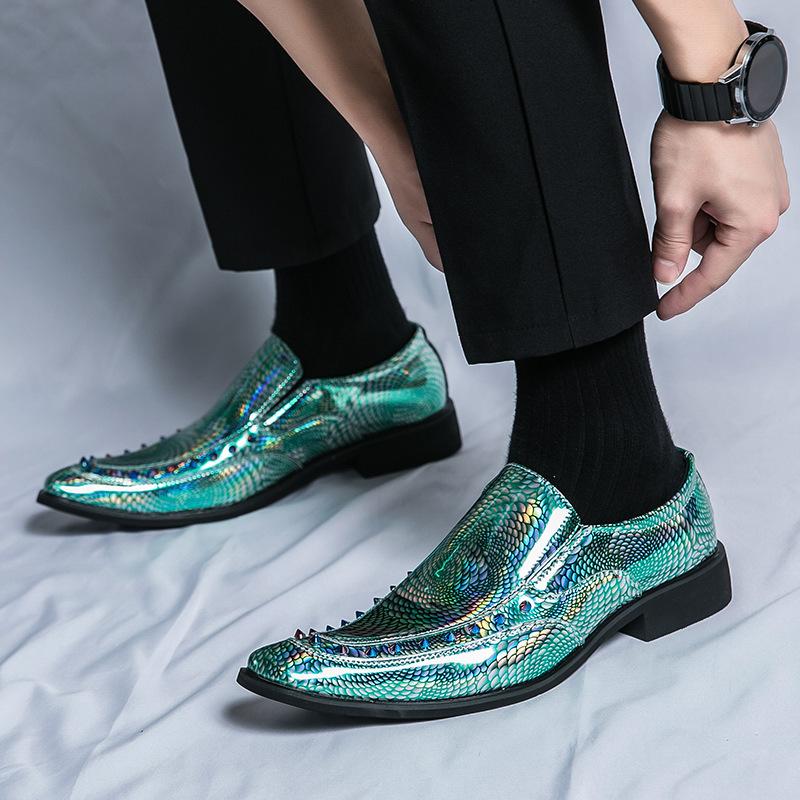 Men's Shoes Fashion Chelsea Snake Pattern Pointed Leather Shoes Trend Versatile Couple Small Leather Shoes Night Club Leather Boots