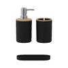 Ensemble de salle de bain en bois de bambou: Comprend Bouteilles, Brosse de Toilette, Porte-Brosse à Dents, Poubelle - 3 Pièces.