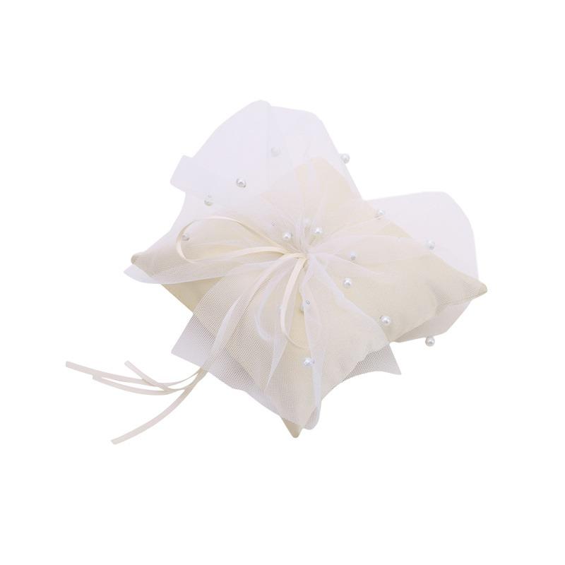 European Style Lace Wedding Ring Pillow Pearl Bowknot Decorative Ring Bearer Holder Pillows For Wedding Party Anniversary Ceromony