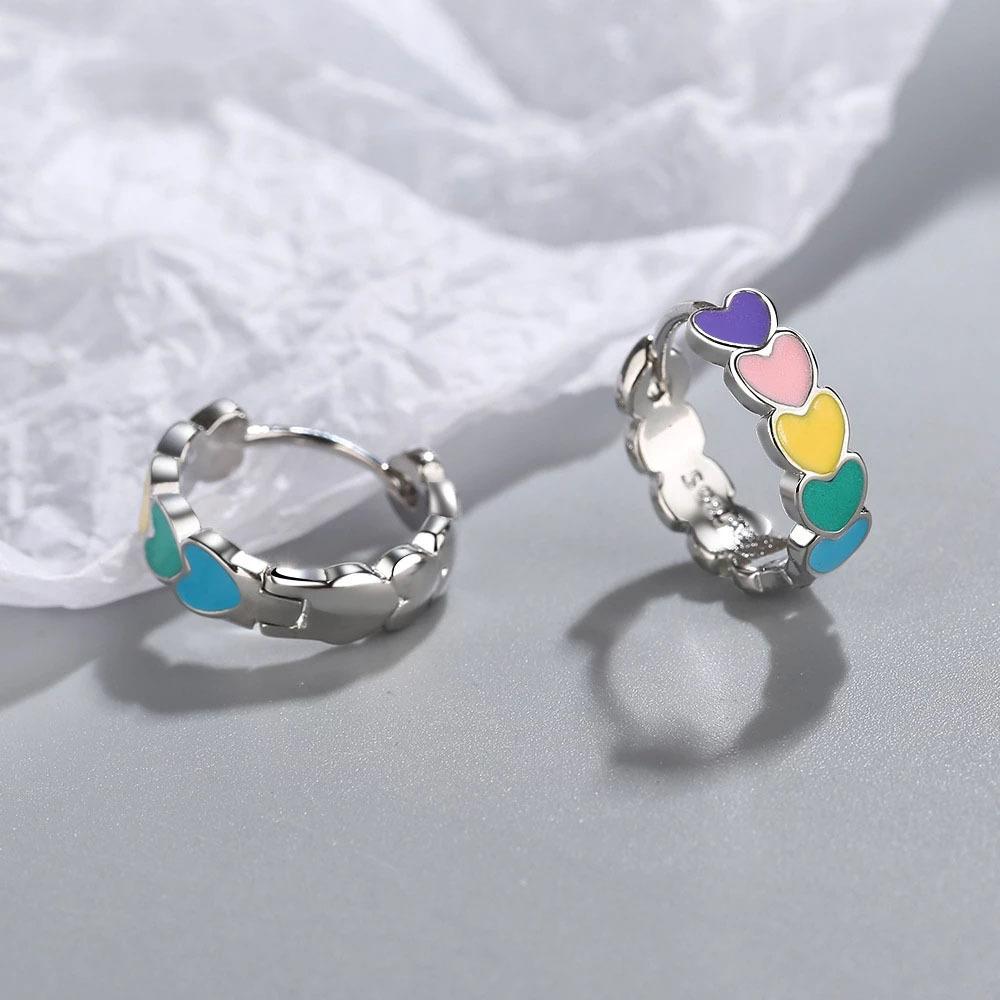 Epoxy Rainbow Love Ear Buckle Small Sweet Wind Heart Earrings Fashion Personality