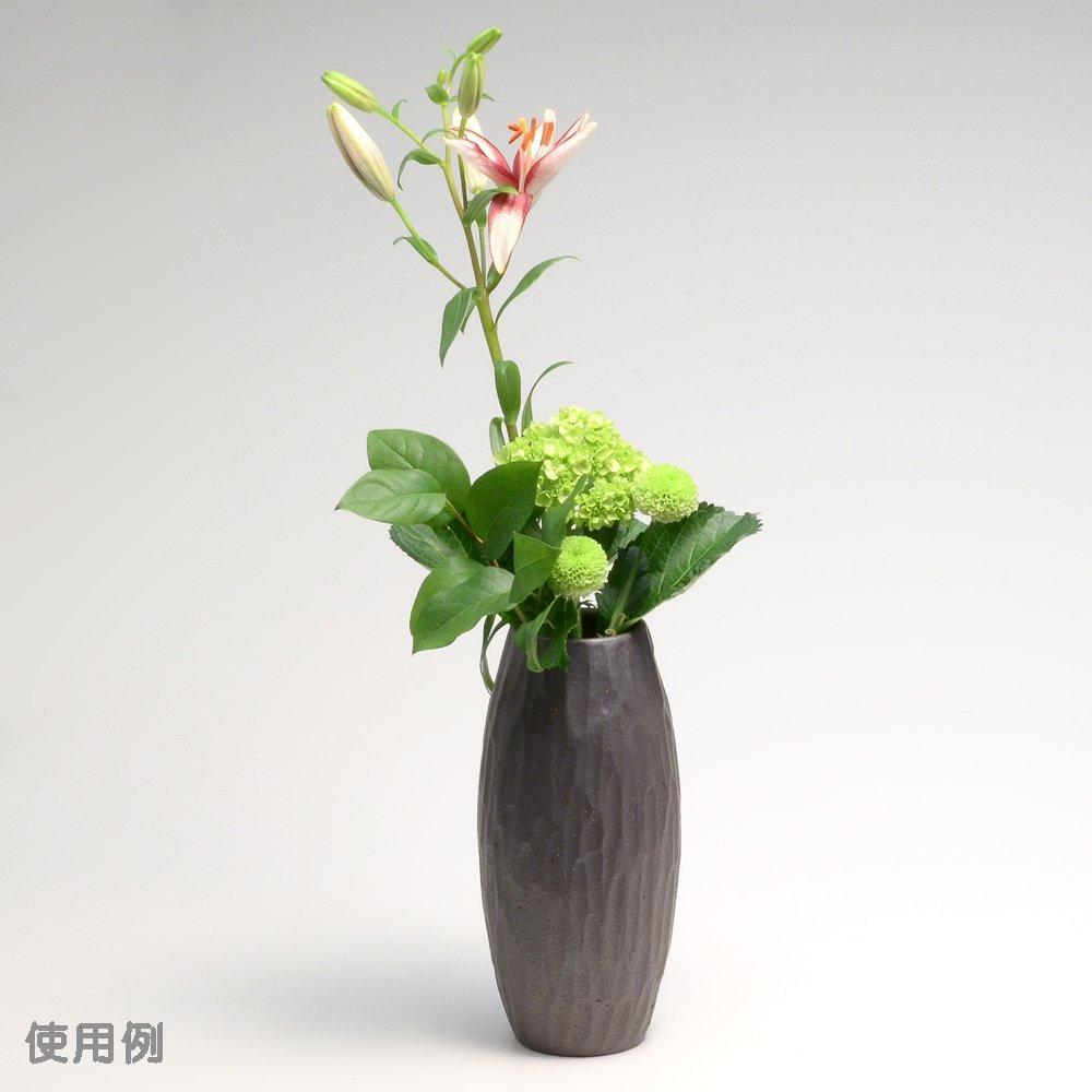 Shigaraki Ware Hechomon Flower Iron Glaze Buddhist Vase, Large, Vertical, Carving, Altar, Pottery, MR-1-2555