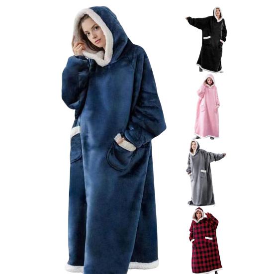 Wearable Blanket Hoodie for Adults Women Men Oversized Sherpa Fleece Sweatshirt Blanket Cozy Plush Flannel Nightgown with Pockets