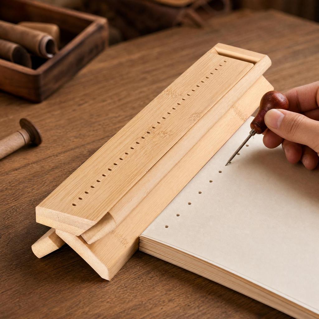 Natural Wood Bookbinding Guide with Awl Easy-to-Use for DIY Stationery Makers