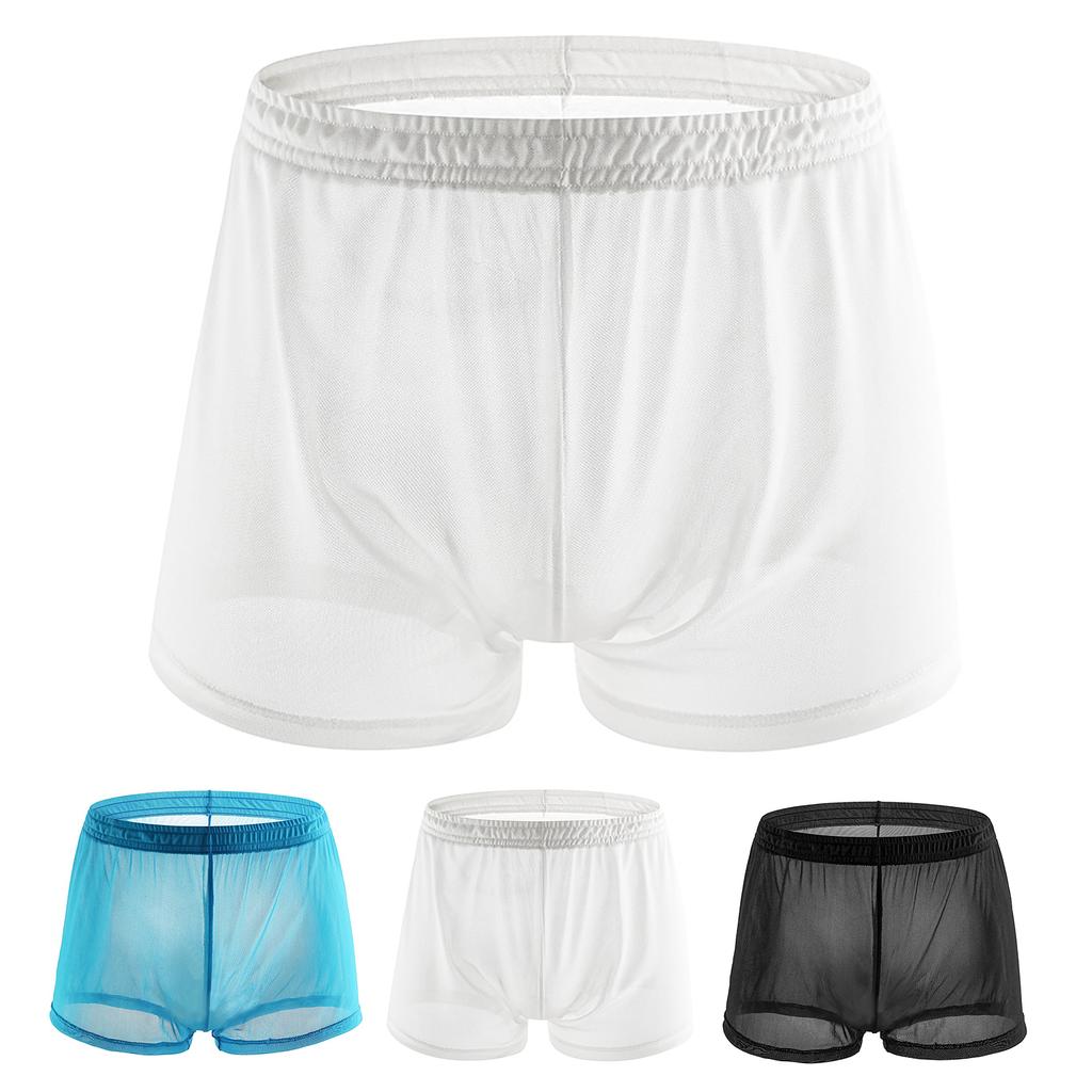 Soutong See Through Men Color Mesh Yarn Underpants Solid Mid Waist Transparent Thin Boxer Underwear For Daily Wear