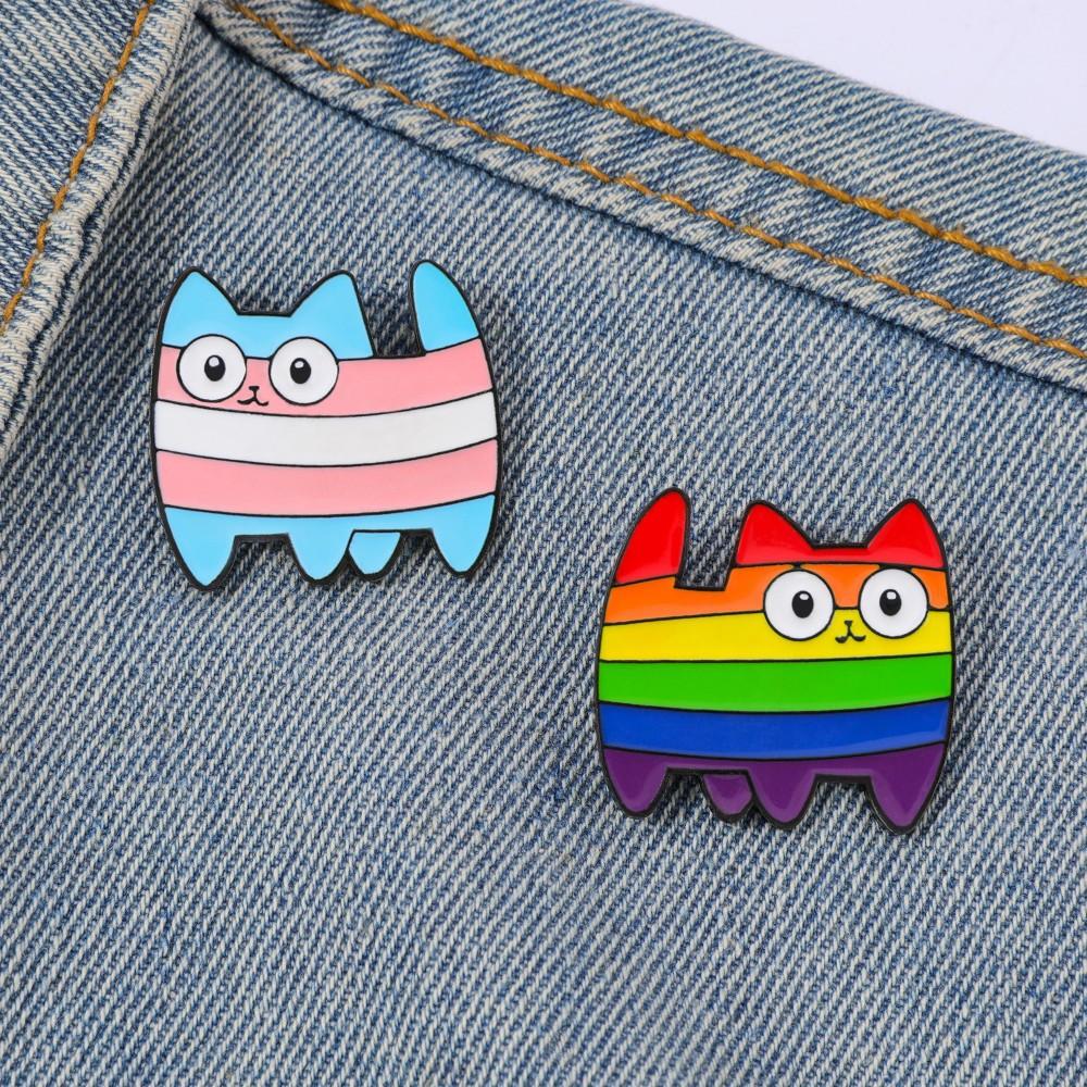 Cartoon Creative Personality Rainbow Kitten Alloy Brooch Cat Cat Cat Metal Badge Clothes Bag Decoration