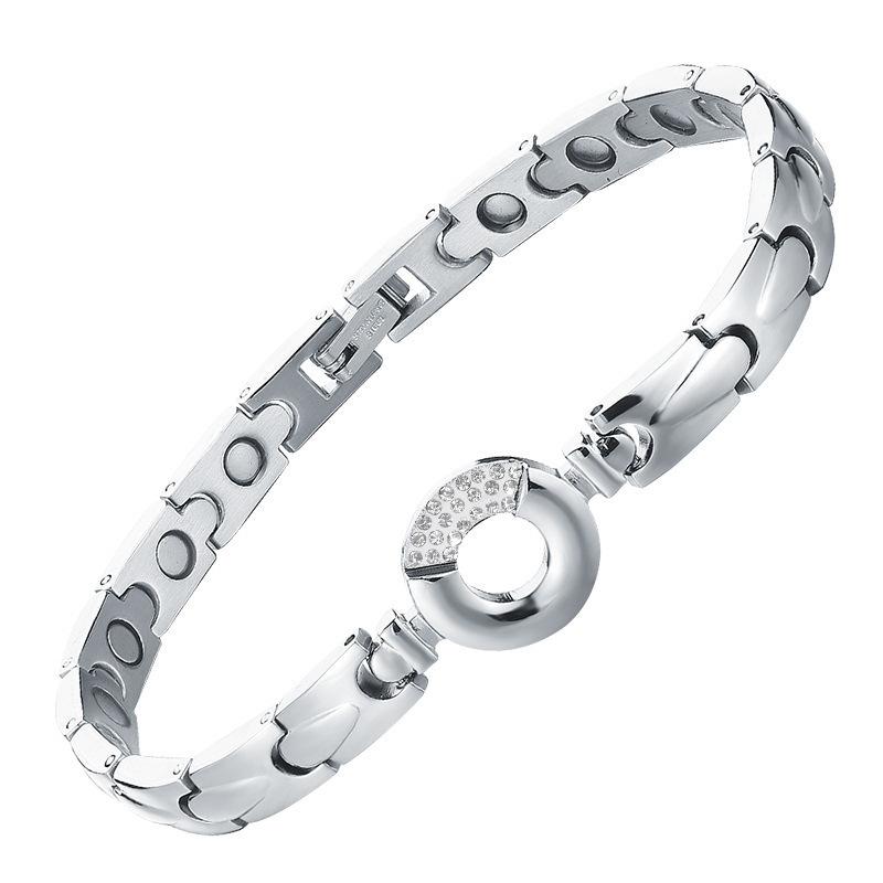 Diamond-encrusted Water Drop Stainless Steel Magnet Bracelet Adjustable Titanium Steel Gold-plated Women's Magnetic Health Bracelet