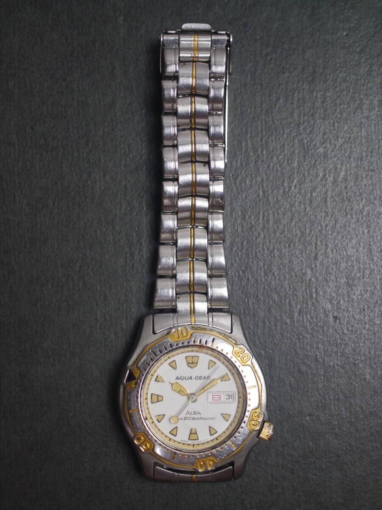 SEIKO Alba Aqua Gear Quartz Watch with Working Condition 3-Hand Day-Date Strap, V733-6A40, Men's Watch, (ae346)