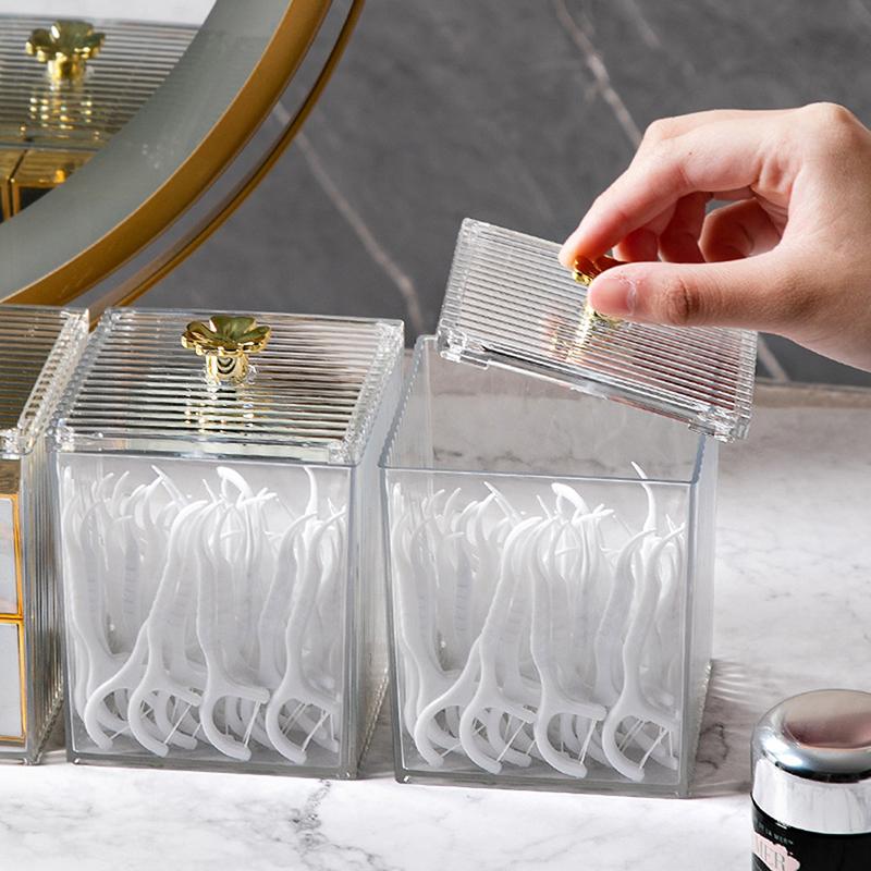 Makeup Storage Organizer Bathroom Jar Cotton Swab Storage Square Container Cosmetic Cotton Puff Storage Box
