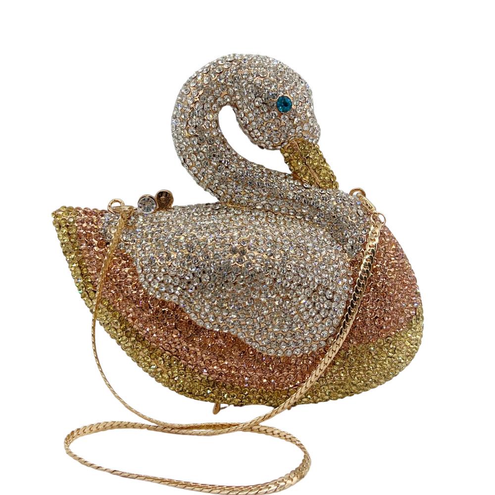 Elegante Clutch mit Schwanenmotiv und Strasssteinen in 3D-Optik – Funkelnde Abendtasche für europäische und amerikanische Bankette