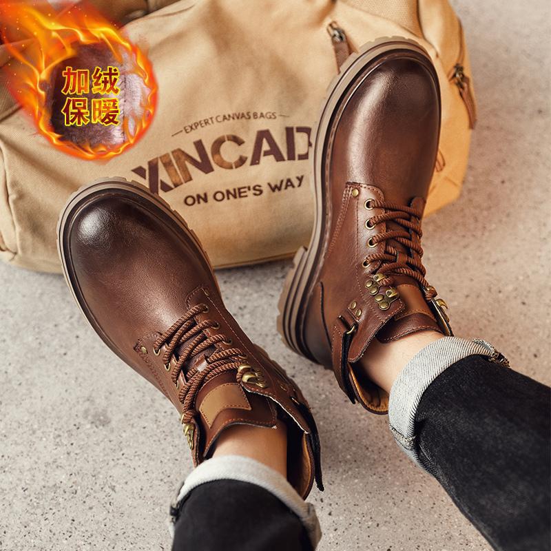 High-end Leather Tooling Boots Men's High-top Retro Martin Boots New