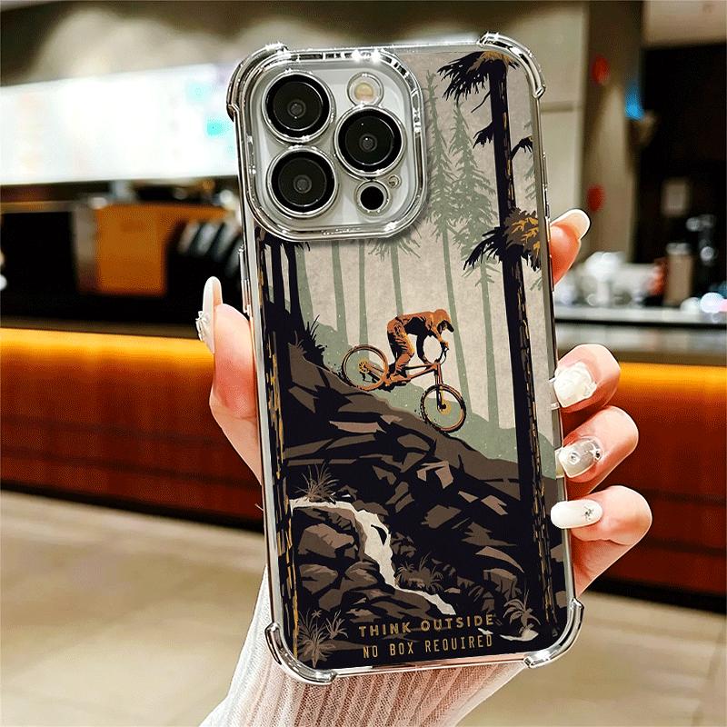 Mountain Bike Bicycle Soft Phone Case For iPhone 15 16 17 Air 14 Pro Max 16E Plus 13 12 Mini Plating Anti-Fall Fundas