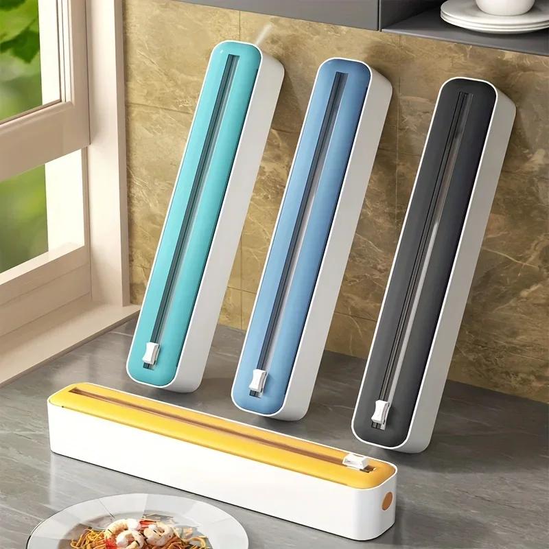 Dual-Action Fresh Wrap Dispenser-Cutter-Multi-Purpose Kitchen Sealer for Plastic,Tin Foil,Baking Paper-Wax Sheets-Packaging Tool