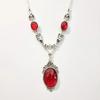 Temperament Victorian Bloody Bat Oval Lacework Red Glass Crystal Pendant Necklace for Women Halloween Gothic Vampire Jewelry
