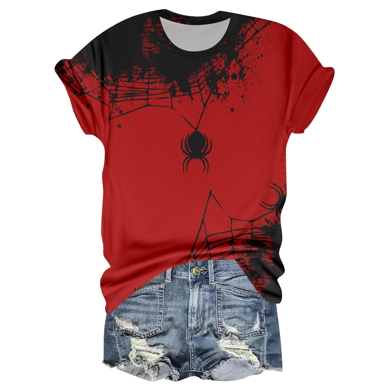 

Женская повседневная футболка с круглым вырезом, принтом на Хэллоуин и коротким рукавом XL арбуз красный