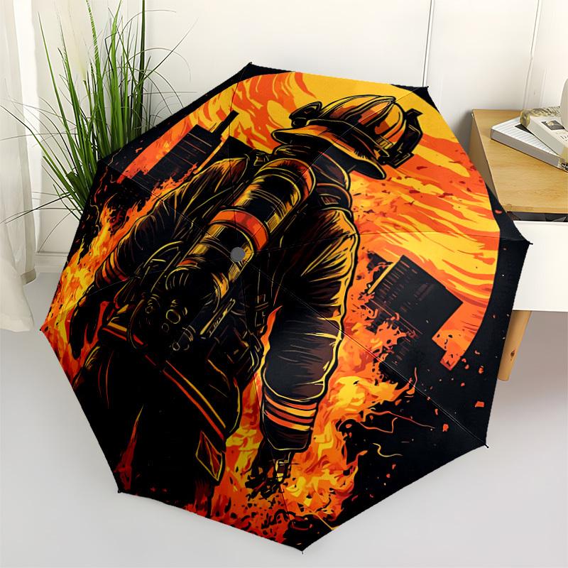 1pc Firefighter Hero Automatic Folding Umbrella - Compact 8-Rib Design, Durable Plastic & Iron, Lightweight for Outdoor Daily Use153