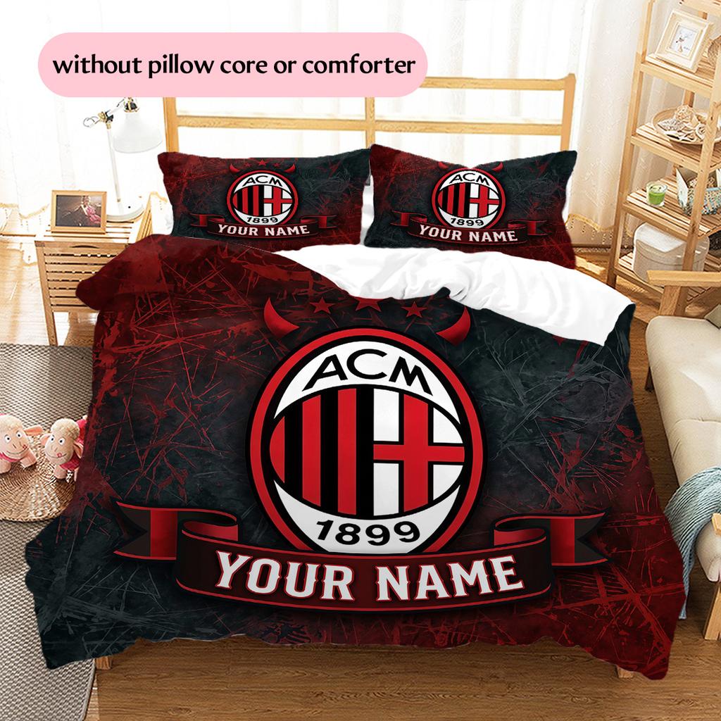 Custom Name AC Milan2 Pattern Bedding Quilt Set Home Decoration Gift (1 * duvet cover + 2 * pillowcase without core)