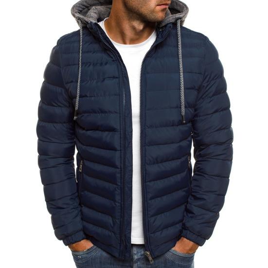 Men Cotton Jacket Hooded Drawstring Long Sleeve Zipper Placket Casual Coat Windproof Plush Lining Thickened Warm Outwear