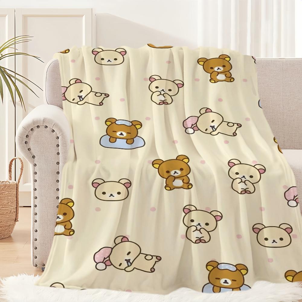 

Cute Cartoon R-Rilakkumas-es Bear Blanket Plush Nap Sofa rug for Living Room Warm Office Bedroom Birthday Home Travel Kid Gifts 75x90cm