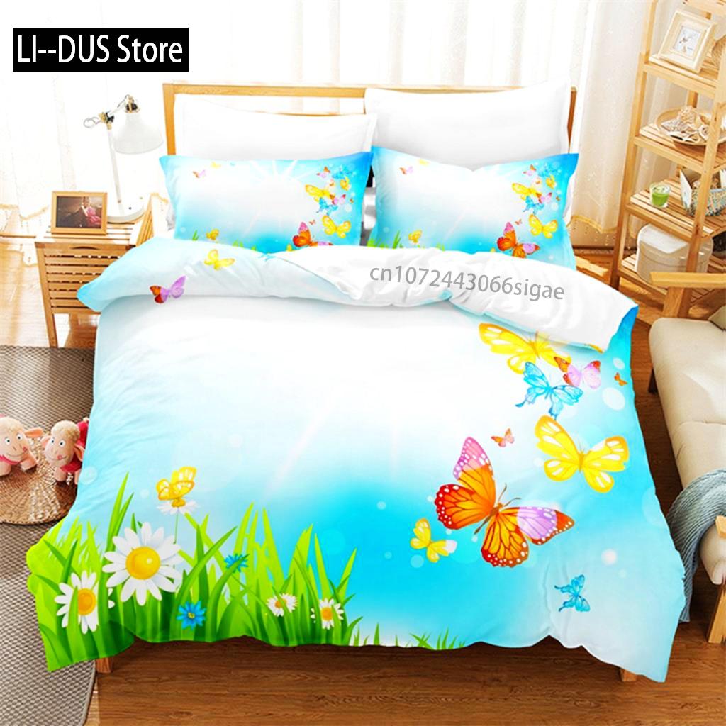 Butterfly Flower Queen Bedding Set Duvet Cover Set Bedding Digital Printing King Size Duvet Cover Set Bedding Set