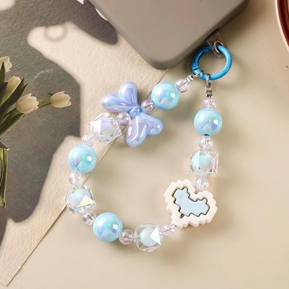 Candy Heart Beaded Phone Lanyard & Bow Charm Keychain Gift