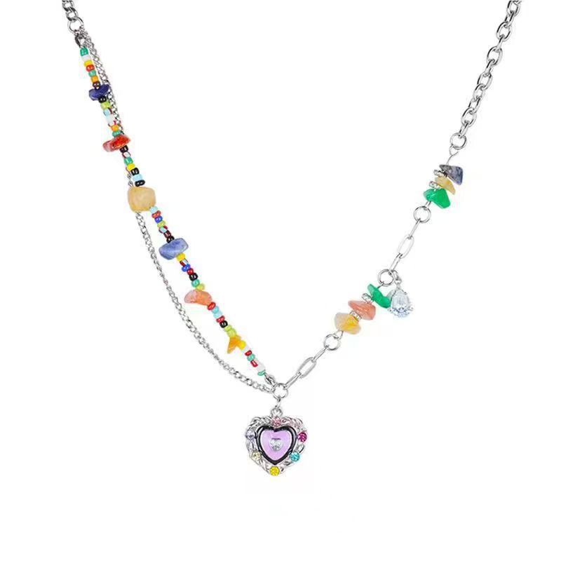 Farbe Dopamin Halskette Titanstahl verblasst nicht Ethnischer Stil Perlen Schmuck Zubehör Damen Smiley Gesicht Anhänger Schlüsselbein Kette Damen