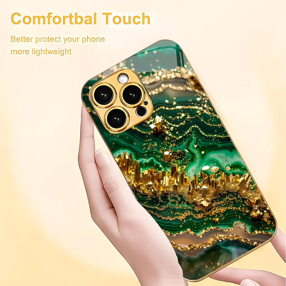 Grünes Texturdesign galvanisierte Glas-Handyhülle geeignet für iPhone 17 16 15 14 13 12 11 Pro/Max/Plus stoßfeste Rückseite