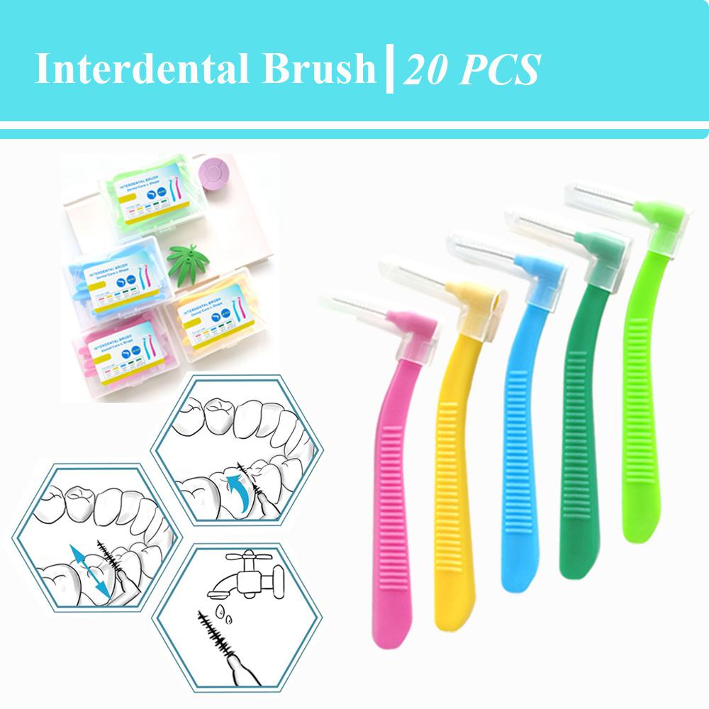 20Pcs L Shape 0.6-1.2Mm Interdental Brush With Box Orthodontic Dental Tool Teeth Cleaning Toothpick Oral Hygiene Dental Flosser