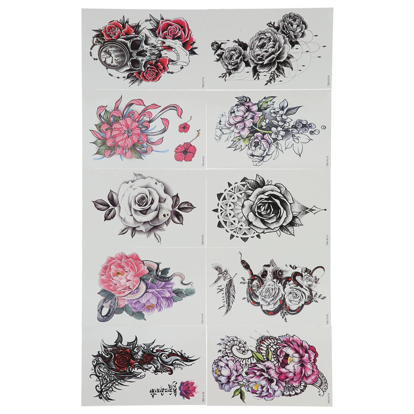 

10 листов водонепроницаемых временных татуировок-наклеек для женщин с цветочным узором, аксессуары для татуировок