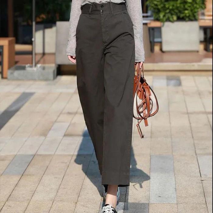Women's High-Waisted Wide-Leg Cotton Suit Pants - Summer Breathable, Comfortable, Slimming, Unisex Casual Wear.