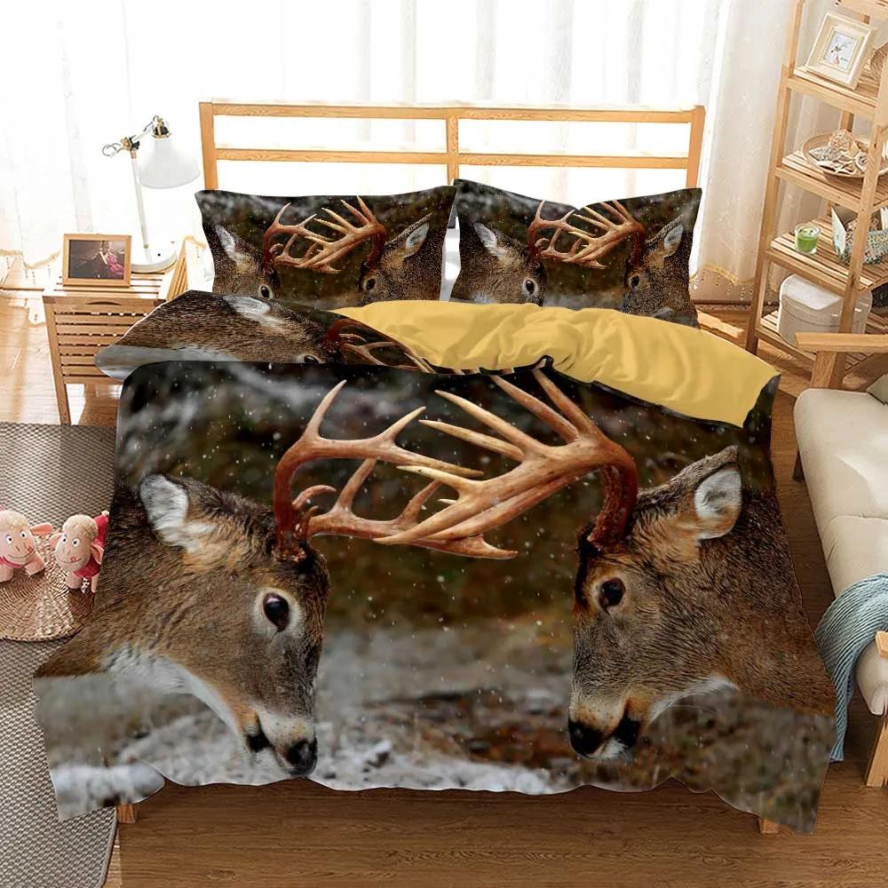 US Size Bedding Queen King Size 2/3Pcs Deer And Flowers Autumn Leaves Duvet Cover Sets Pillow Shams Single Double Kids Bed Set