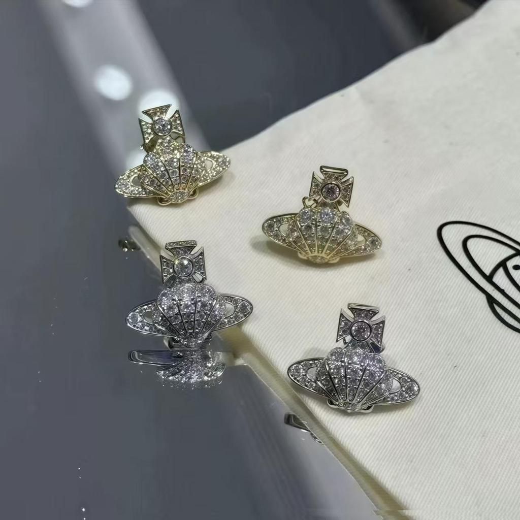 Vivienne Westwood Diamond Shell Saturn Jewelry Set: Necklace, Bracelet, and Earrings – Women's Luxury Versatile Collection.