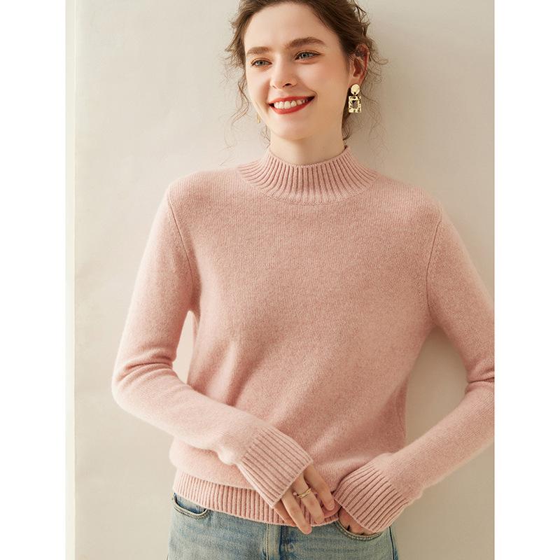 2024 Women's High Neck Cashmere Sweater: Thick, Loose, Solid Color Knit Pullover for Autumn/Winter