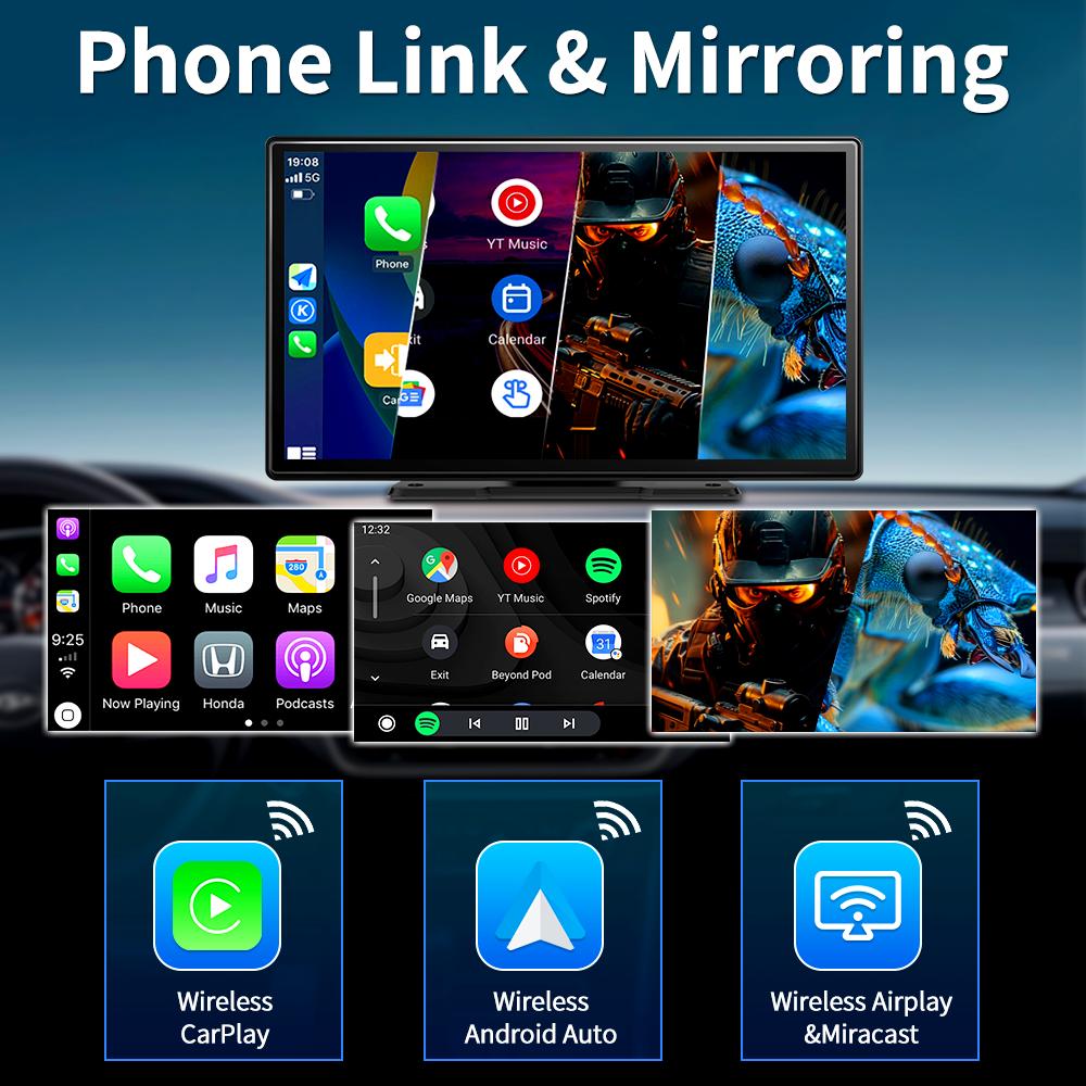 Imagebon 9" 4K Dashcam Wireless CarPlay & Android Auto Car DVR GPS Navigation Night Vision Dual Lens WiFi AUX FM