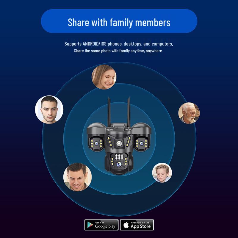 V380 Tri-Lens Home Monitor with Night Vision: 4G WiFi, Triple-Screen Surveillance Camera