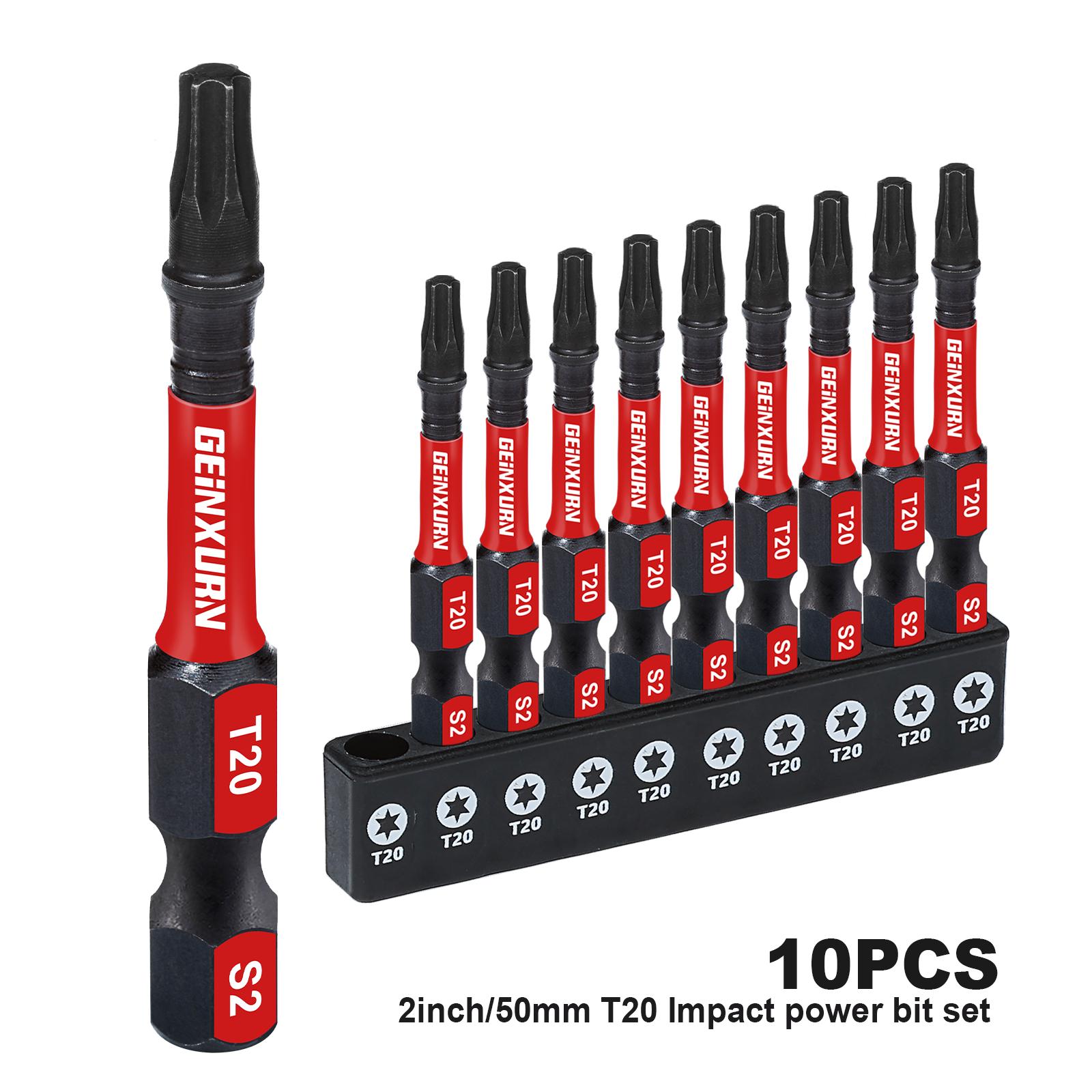 

Geinxurn 2-дюймовый набор ударных магнитных бит Torx #20, набор бит из легированной стали S2 T20 с основанием 2inches